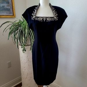 Stunning Carole Little Petite Black Beaded Sequin Vintage Dress, Sz 6